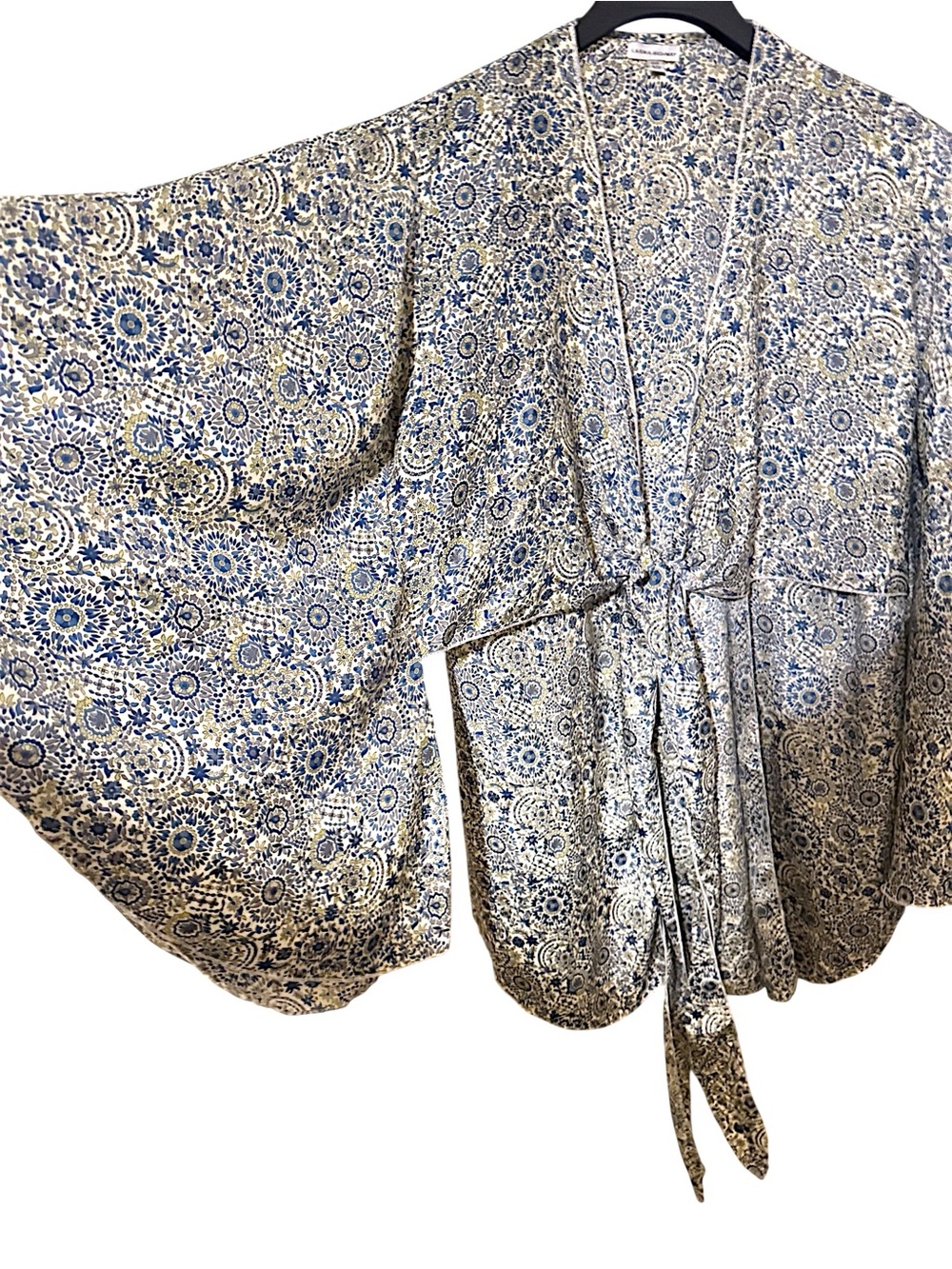 Karma Highway Blue/Green Floral Medallion Silky Kimono Duster Wrap Sz OS $152